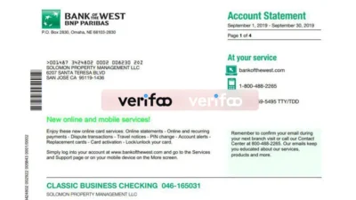 USA Bank of the West bank statement Template