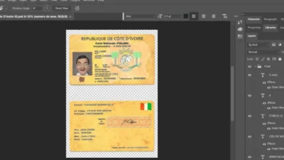 Cote Divoire id card PSD template
