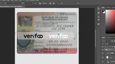 Ghana residence permit card PSD template