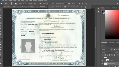 USA Citizenship certificate template in PSD format