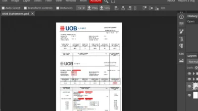 Uob Bank Statement template in psd format