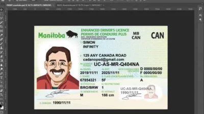 Canada MANITOBA DRIVER LICENSE EDITABLE PHOTOSHOP TEMPLATE