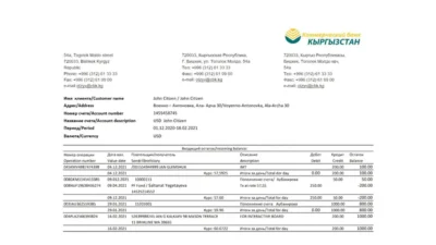 Kyrgyzstan Kirgizbank Bank Statement Excel And PDF Template