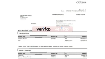 Citibank (Hong Kong) statement Template