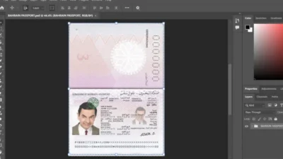 Bahrain passport template in PSD format