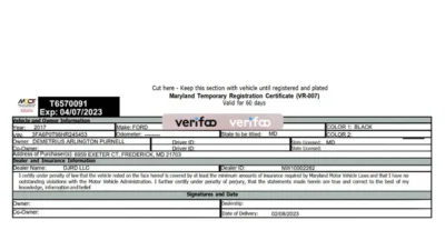 United States Maryland Temporary Registration Plate Template in Word and PDF Format