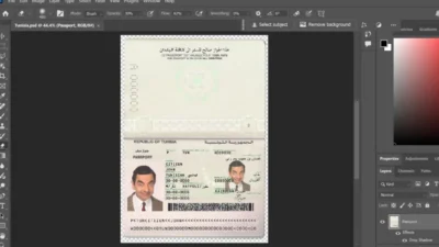 Tunisia passport PSD template
