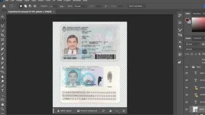 Argentina ID card template in PSD format, fully editable, with all fonts