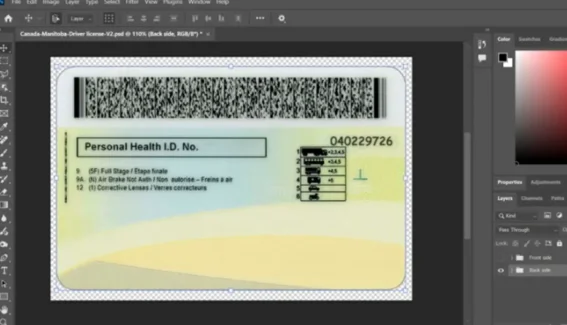 Canada Manitoba Driving License Photoshop Template (V2)