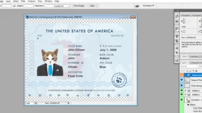 Fake USA Pet electronic passport PSD template, fully editable