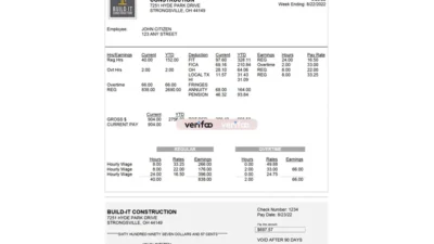 USA Ohio construction company earnings statement template in Word and PDF format