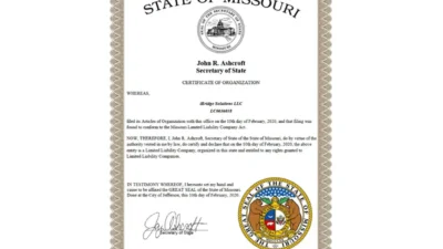 United States Missouri LLC Certificate Template in Word and PDF Format
