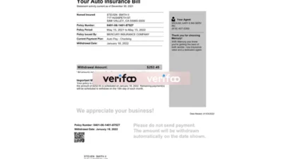 Mercury Auto Insurance Bill template