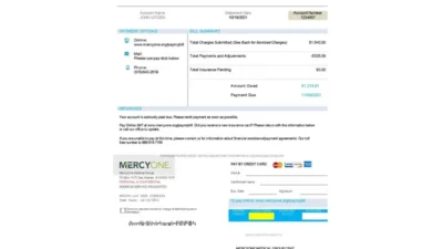 USA Iowa MercyOne Medical Bill Word And PDF Template