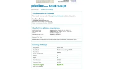 Priceline Fake Hotel receipt template in word format