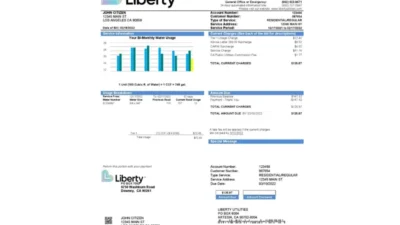 USA California Liberty Utilities Utility Bill Word And PDF Template