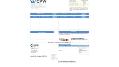 USA CPW utility bill template in Word and PDF format