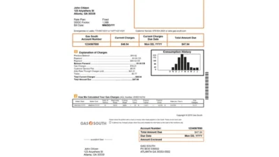USA New York Gas South Utility Bill Word And PDF Template