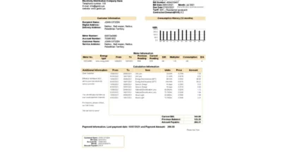 Palestine Electricity Distribution Company Gaza (GEDCO) Utility Bill Word And PDF Template