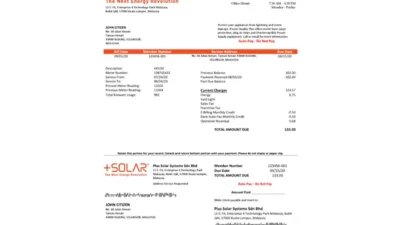 Malaysia Plus Solar Systems Sdn Bhd Utility Bill Word And PDF Template