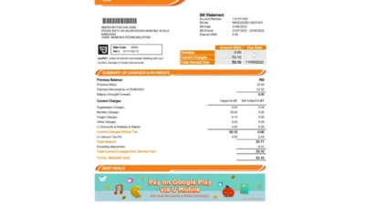 Malaysia mobile phone bill from U Mobile Template in word And PDF Format