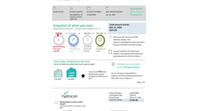 USA Ontario Hydrocan electricity utility bill template