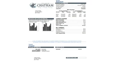 USA Village of Chatham utility bill template in Word and PDF format