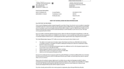 USA Massachusetts Chelsea The United Illuminating Company Utility Bill Shutoff Notice Word And PDF Template