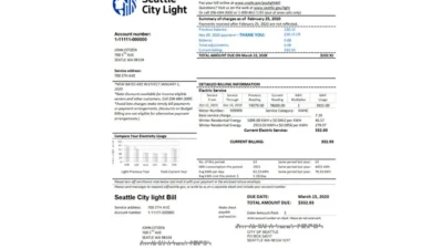 USA Washington Seattle City Light utility bill template