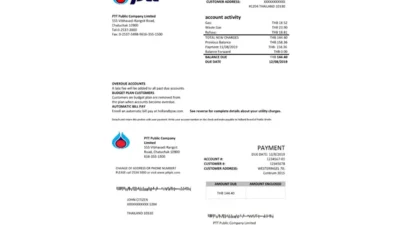 Thailand PTT gas utility bill template in Word and PDF format