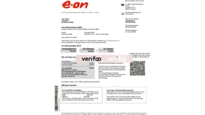 Germany E.ON Energie Electricity Utility Bill Word And PDF Template