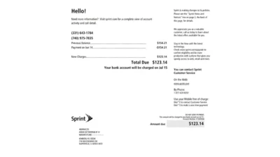 Usa Sprint Cellphone Bill Template