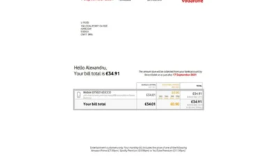 Kazakhstan Vodafone utility Bill template