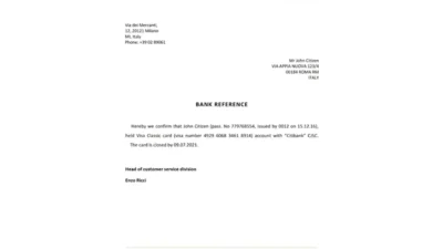 Italy Citibank Bank Reference Letter Template Version 2