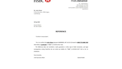 Luxembourg HSBC Bank Reference Letter Template