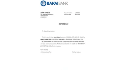 Kyrgyzstan OJSC Bakai Bank Reference Letter Template