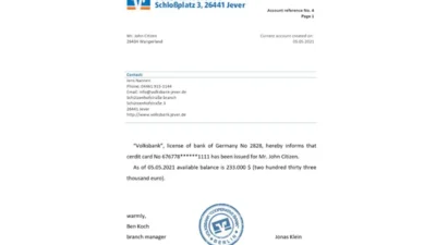 Germany Volksbank Bank Reference Letter Template