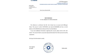 Canada JPMorgan Chase Bank Reference Letter Template