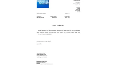 Canada American Express Air Miles Bank Reference Letter Template