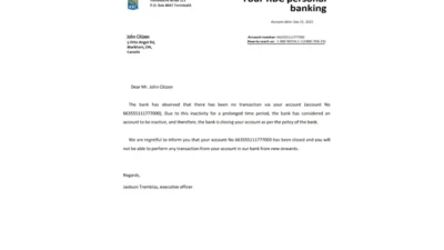 Canada Royal Bank of Canada (RBC) Bank Reference Letter Template