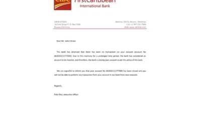 Dominica CIBC First Caribbean International Bank Reference Letter Template