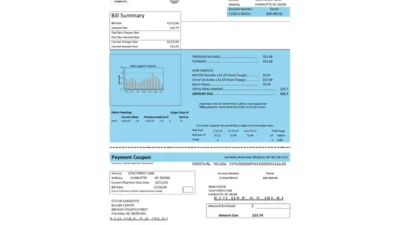 USA North Carolina City Of Charlotte Water Utility Bill Word And PDF Template