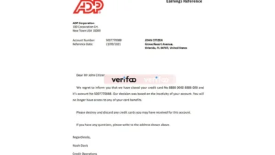 USA ADP bank account closure reference letter template