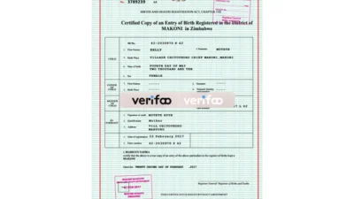 Zimbabwe Birth Certificate word And PDF format