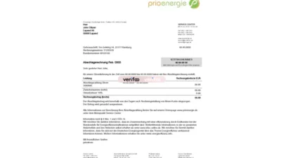 Germany Prioenergie Utility Bill Word And PDF Template