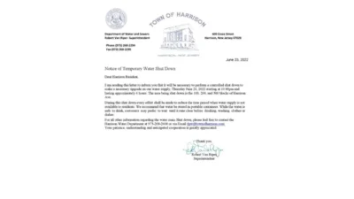 USA New Jersey Town Of Harrison Utility Water Shut Off Nnotice Word And PDF Template