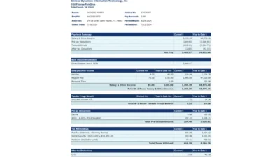 USA General Dynamics Information Technology PayStub Word And PDF Template (4 Pages)