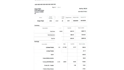 USA Palomar Health Paystub Word And PDF Template (6 Pages)