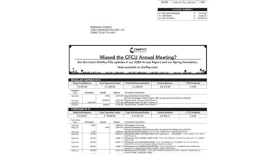 USA Chaffey Federal Credit Union Checking Account Statement Word And PDF Template