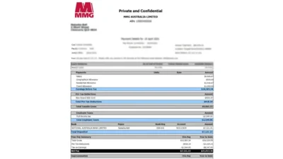 Australia MMG Paystub PDF Template